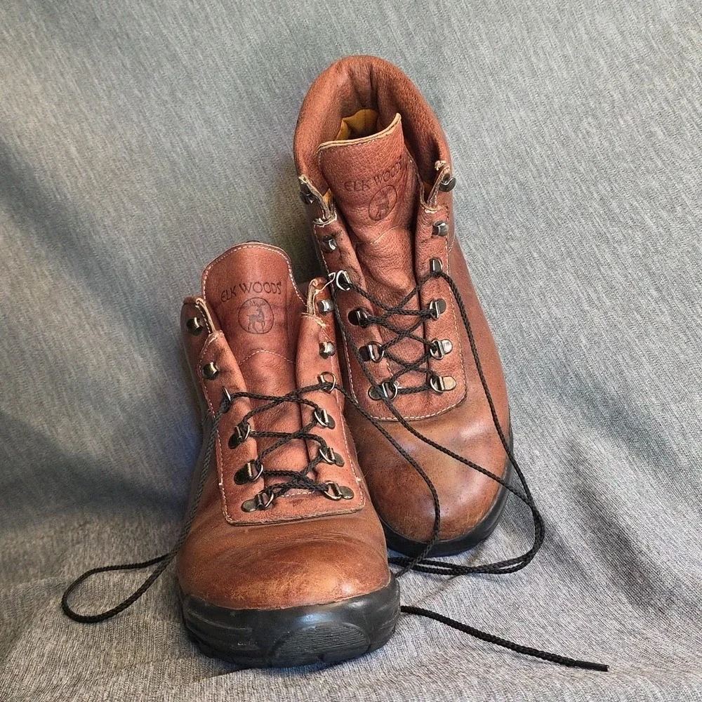 Elk Woods Boots Brown Leather Men's‎ 8.5 D Lace Up Hiking Gorpcore Outdoors Lite